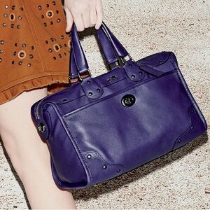 COACH Rhyder Dark Blue Black Leather Slouchy Satchel Top Handle Crossbody Bag